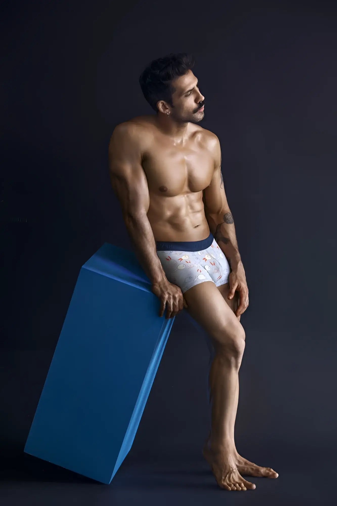 White boxer briefs clever 1723 coney trunks with subtle floral pattern and solid navy blue waistband