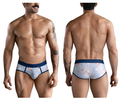Light blue clever 1724 coney briefs for men with playful cartoon rabbit pattern and navy blue trim
