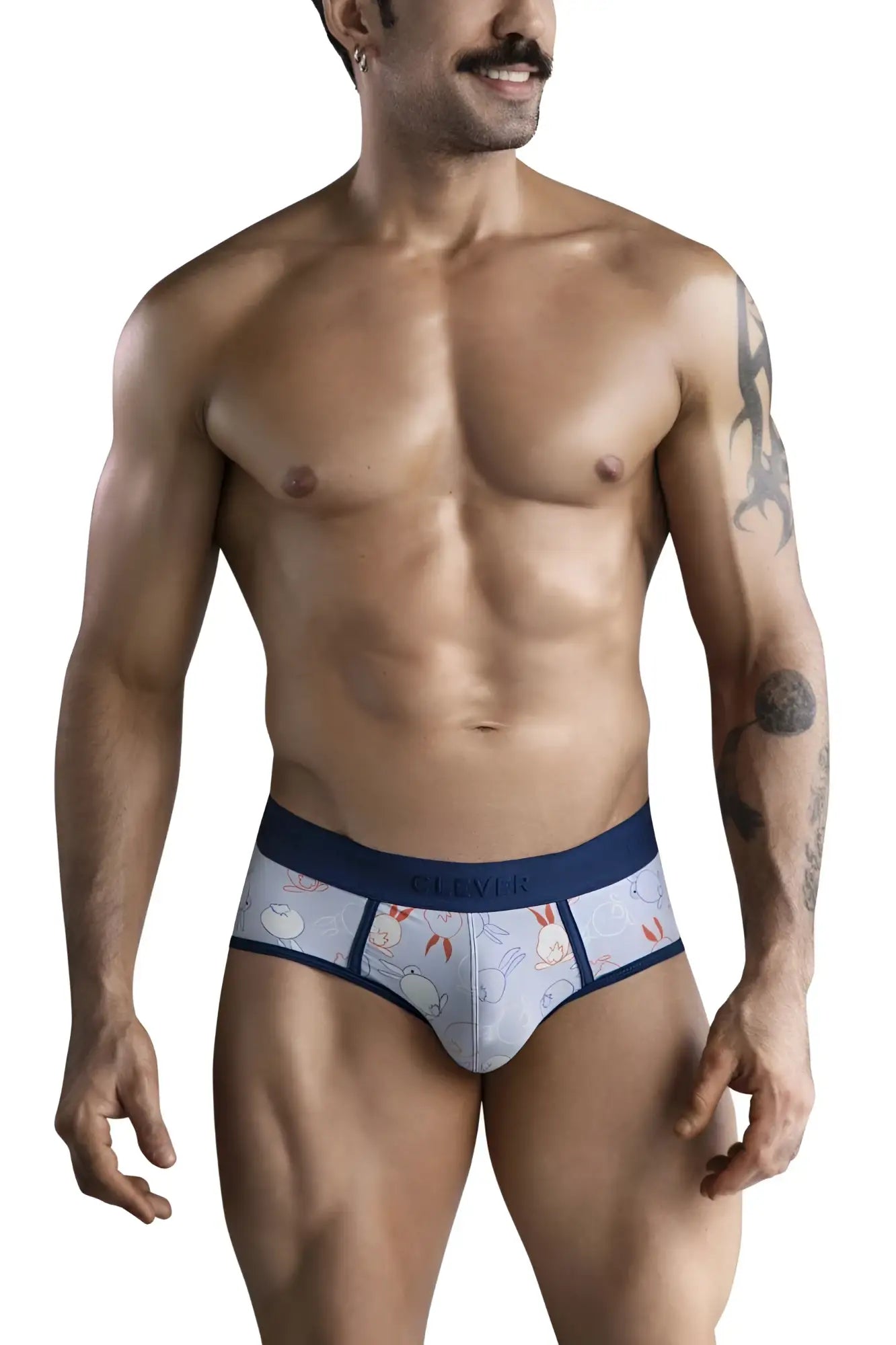 Blue and white patterned clever 1724 coney briefs featuring a cartoon bunny design boxer briefs
