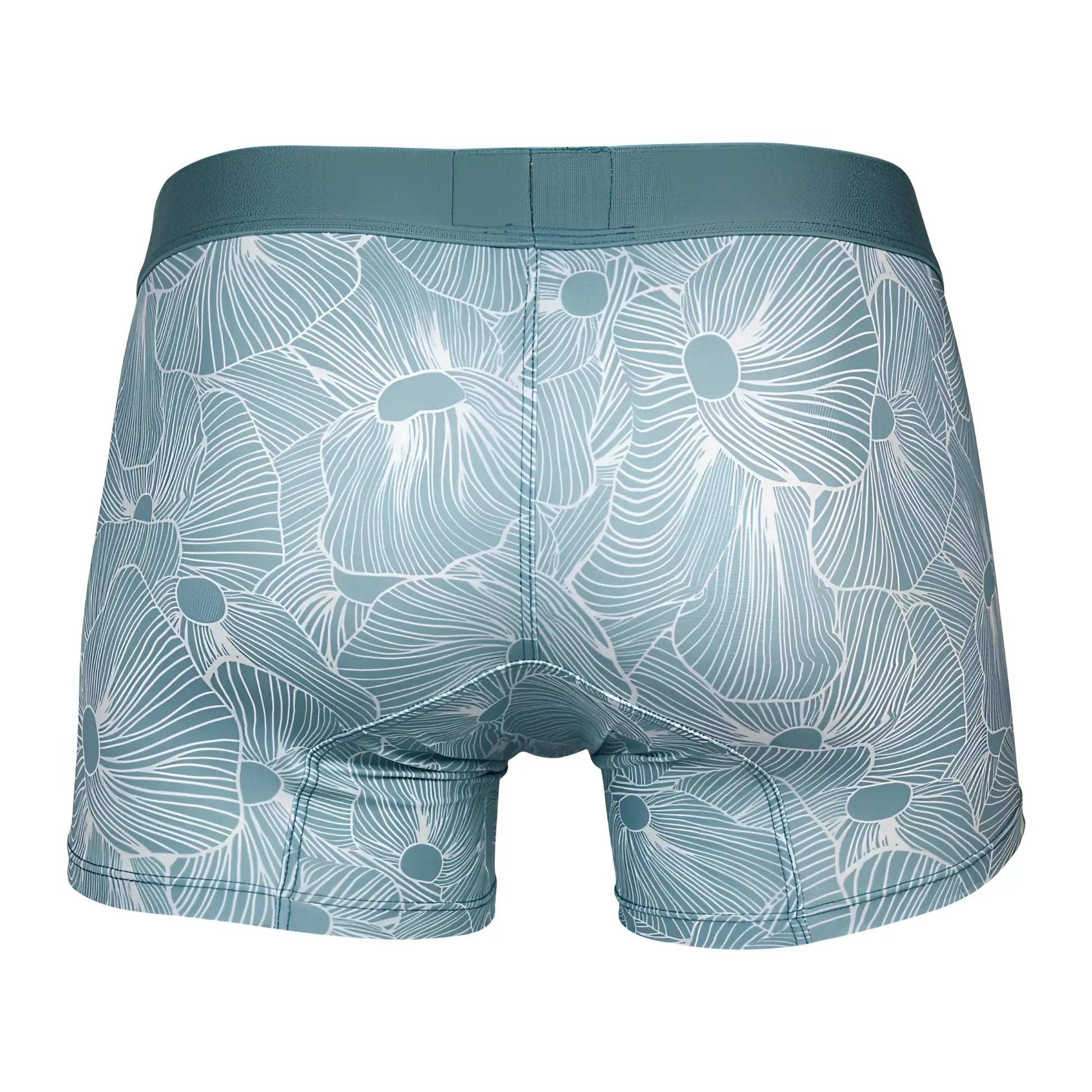 Teal floral-patterned boxer briefs with matching elastic waistband clever 1729 rose trunks color green