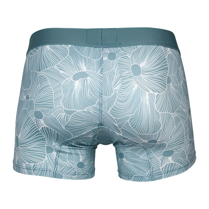 Teal floral-patterned boxer briefs with matching elastic waistband clever 1729 rose trunks color green