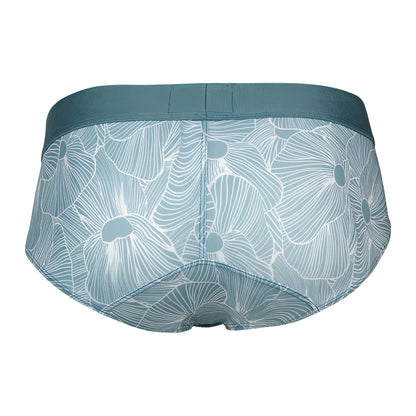 Teal floral-patterned clever 1730 rose briefs with matching elastic waistband for men in green color