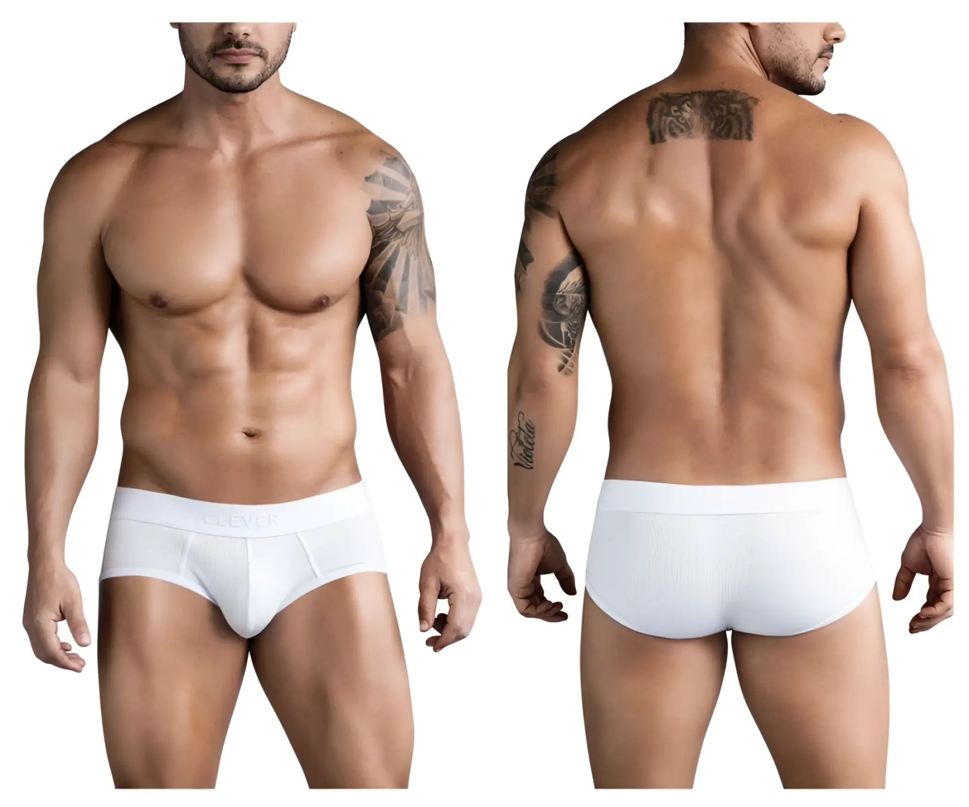 White ribbed briefs with smooth elastic waistband in beige from clever 1733 colors for comfortable everyday wear