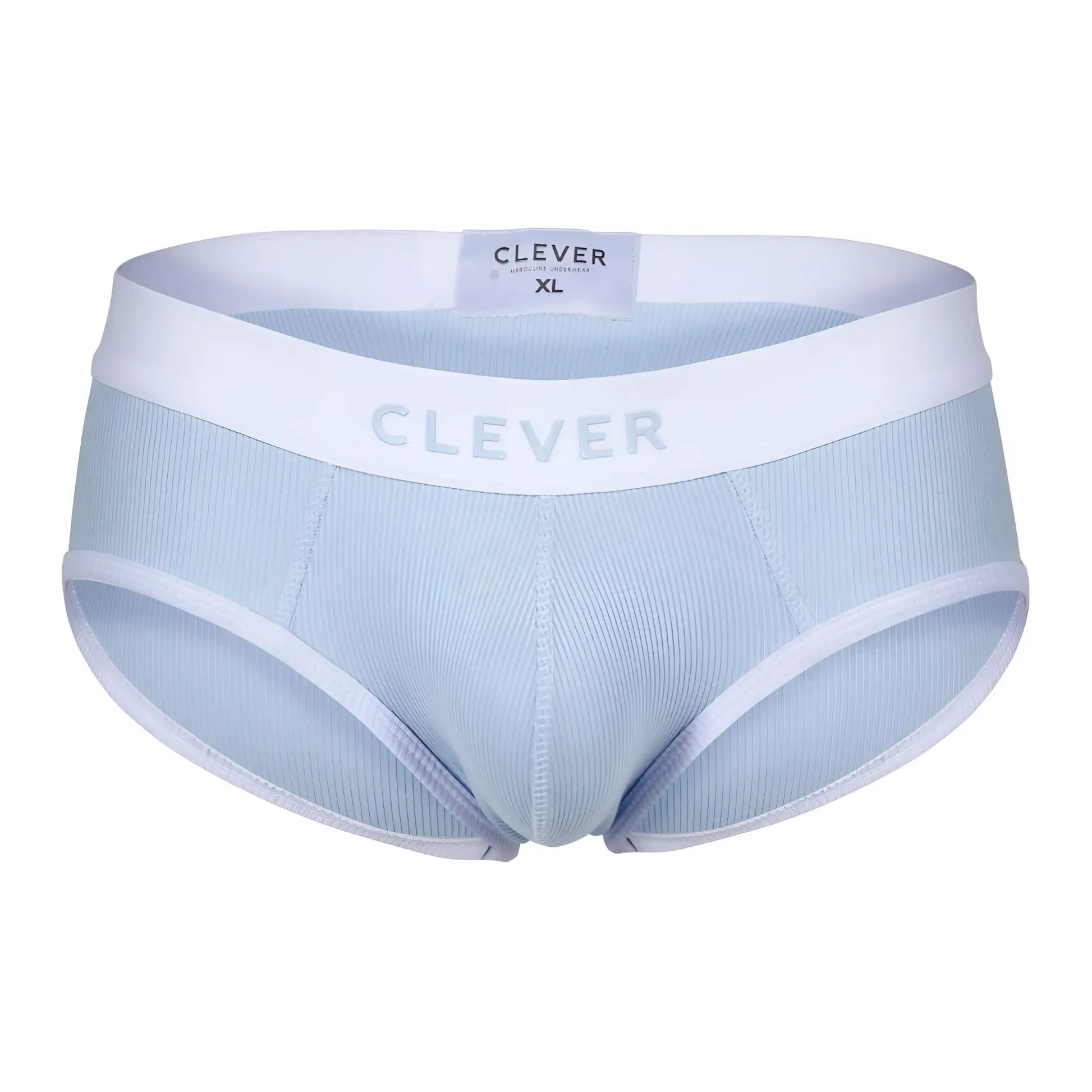 Light blue ribbed cotton briefs with white elastic waistband branded clever from the clever 1733 colors collection