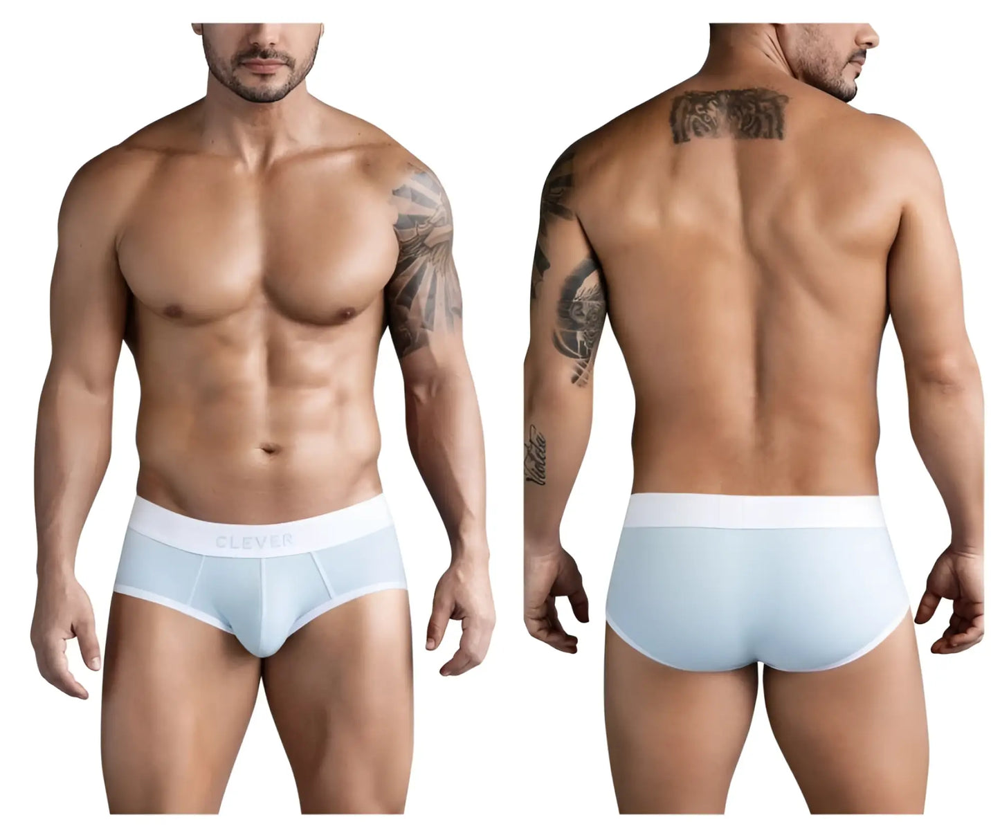 Light blue ribbed cotton briefs with white elastic waistband and clever branding in clever 1733 colors briefs color blue
