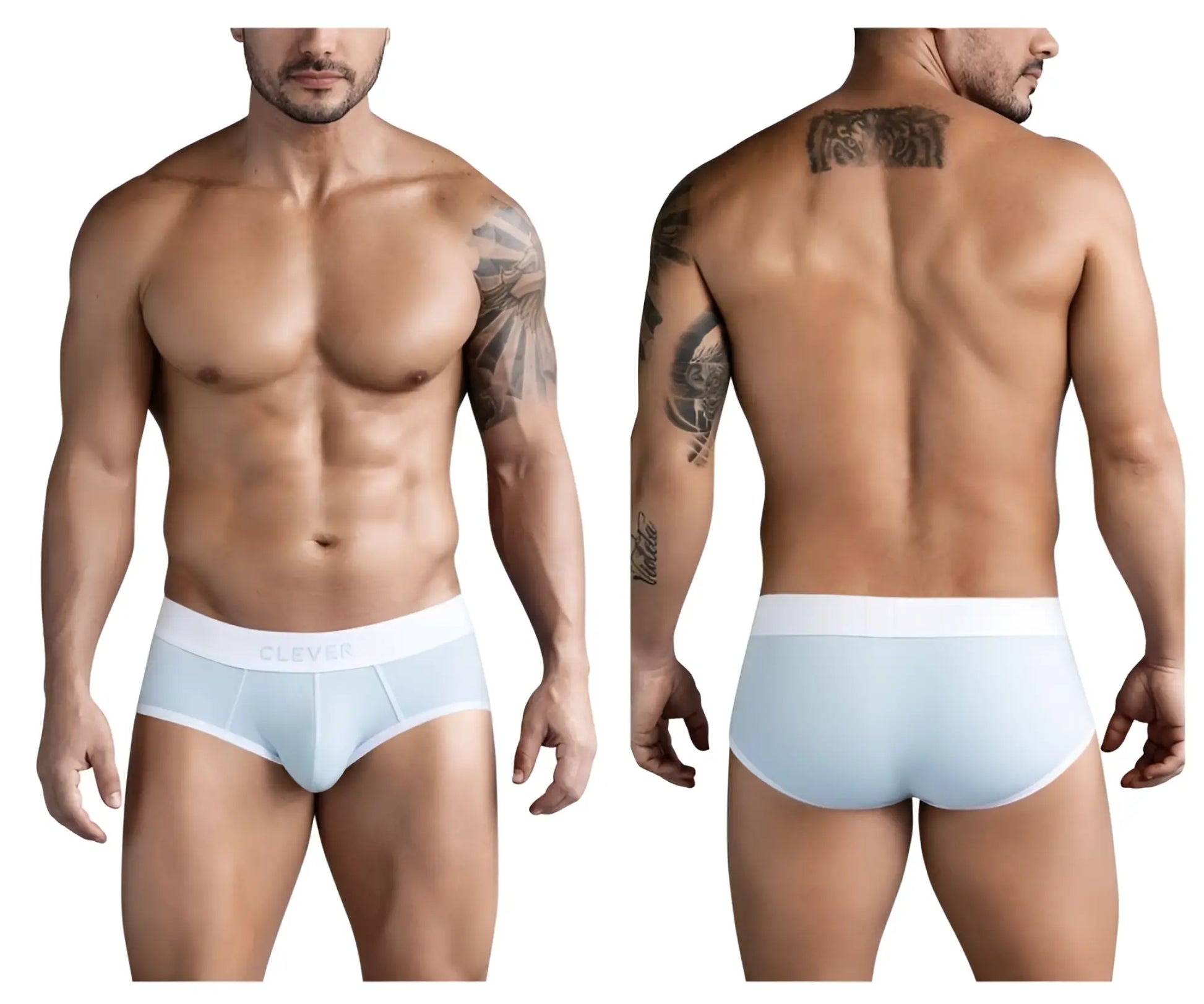 Light blue ribbed cotton briefs with white elastic waistband and clever branding in clever 1733 colors briefs color blue