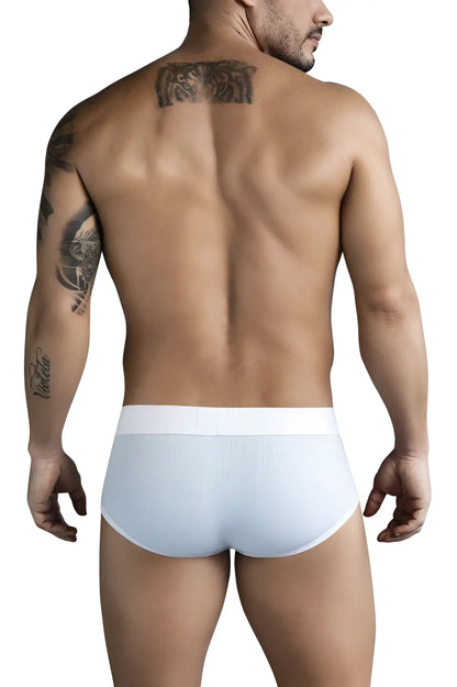 White ribbed briefs with a solid white waistband from clever 1733 colors briefs in blue color front view