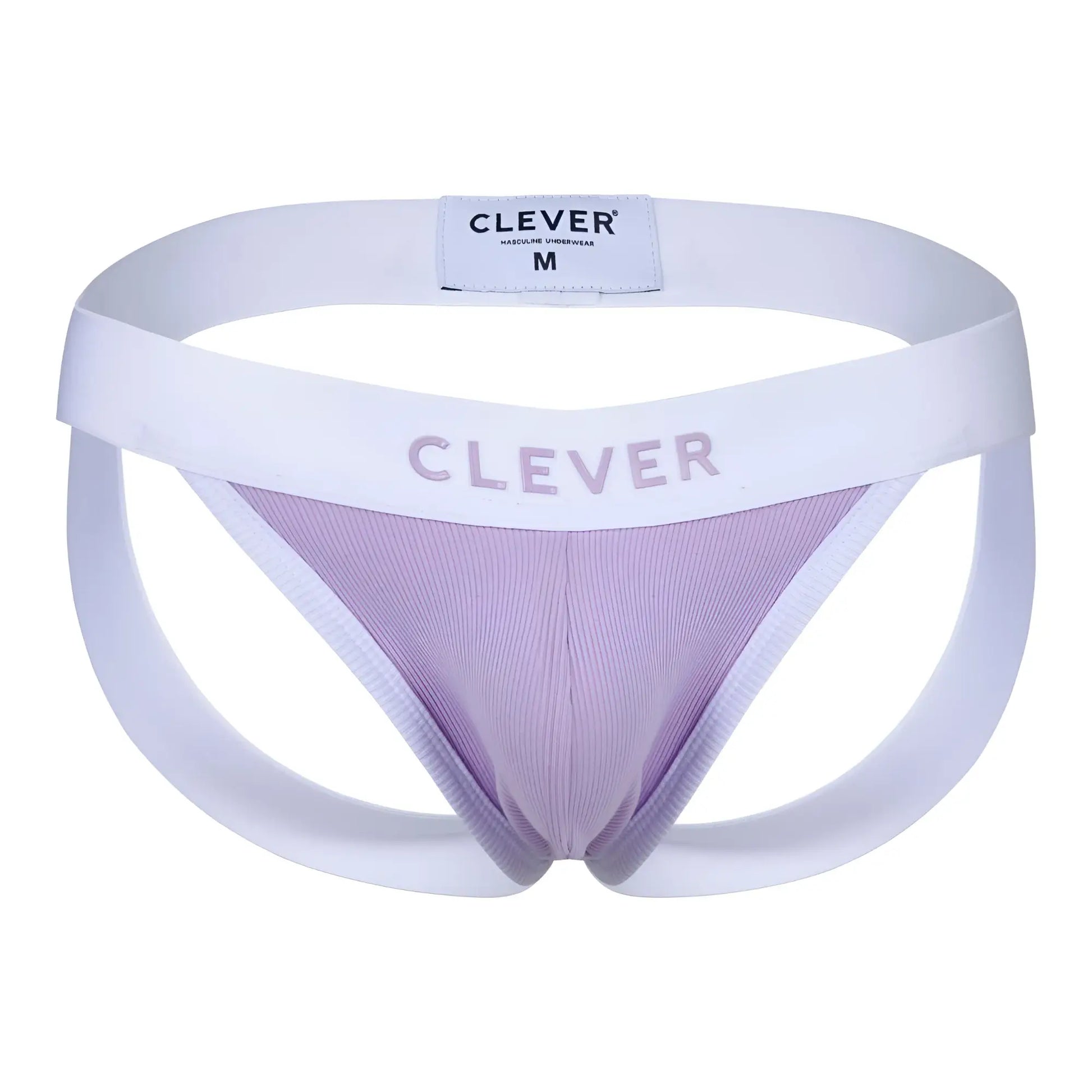 Purple ribbed fabric briefs with white elastic waistband and leg openings from clever 1734 colors jockstrap lilac