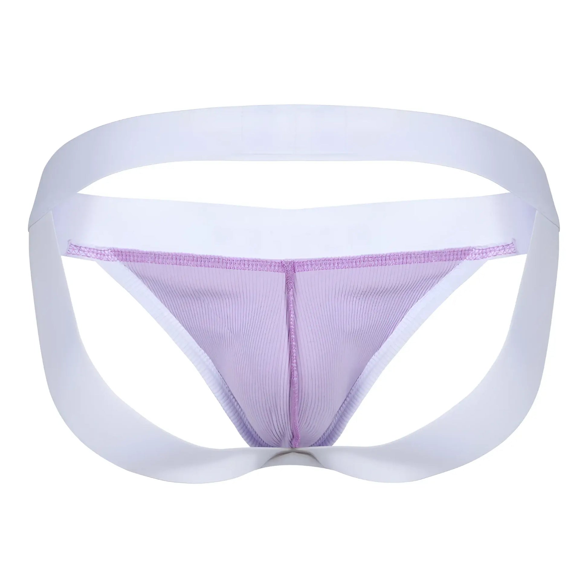 White and lavender clever 1734 colors jockstrap briefs with supportive contoured mesh design in lilac color