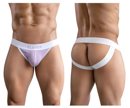 White and lavender textured fabric briefs with white clever waistband in lilac color from clever 1734 colors jockstrap