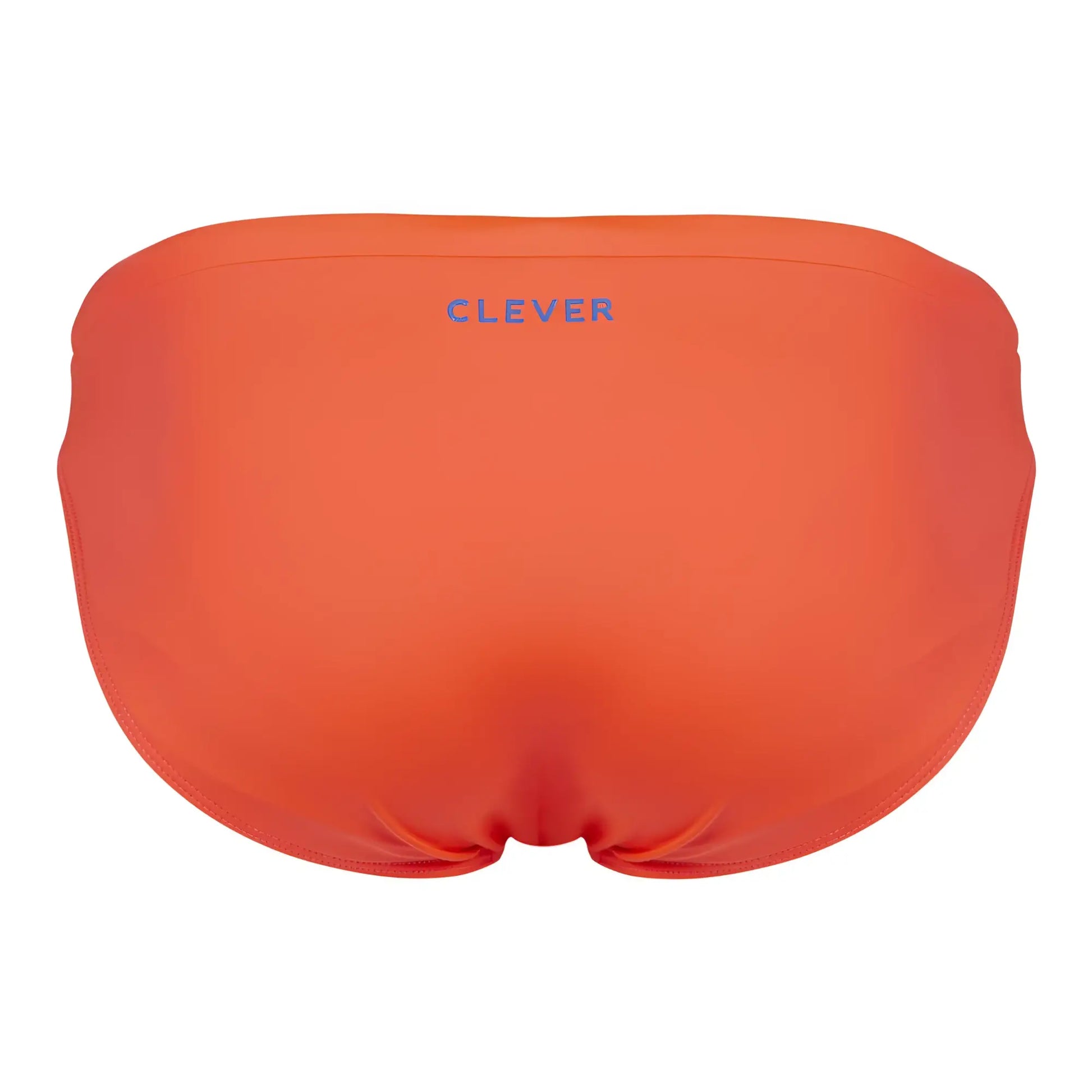 Bright orange clever 1735 vivo swim briefs with subtle textured fabric and light purple embroidered waistband logo
