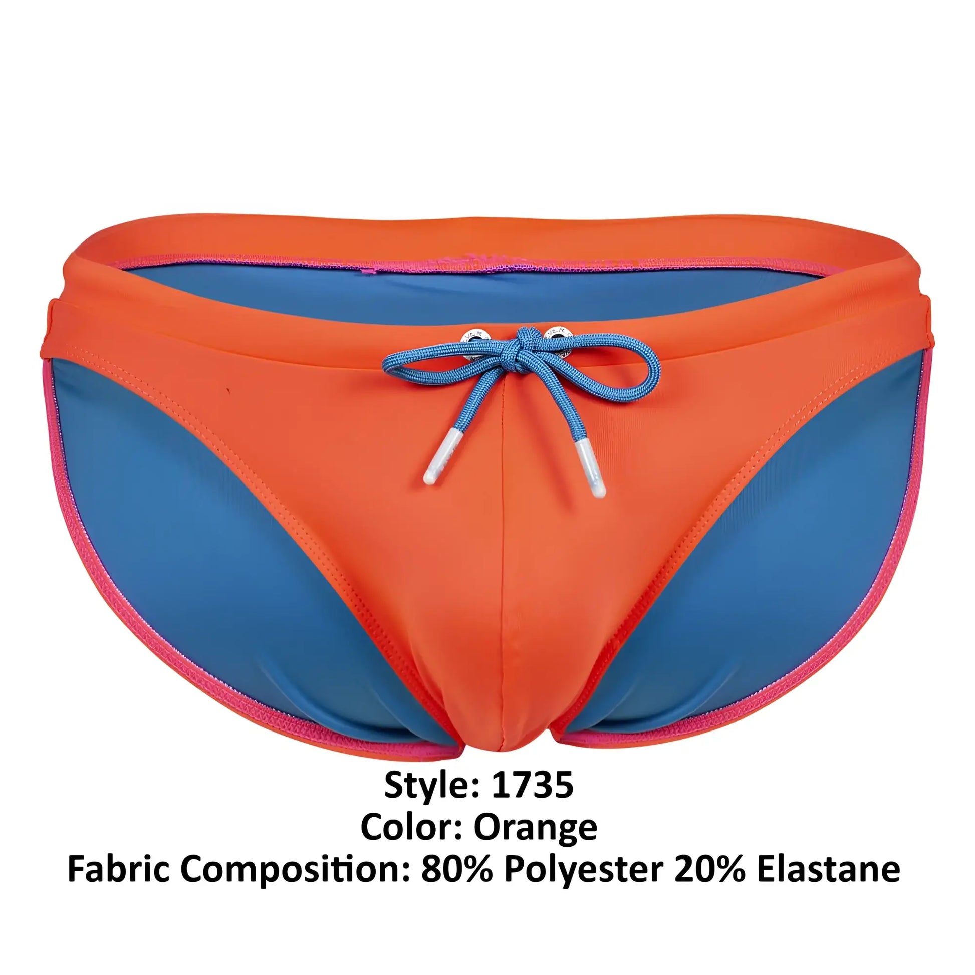 Clever 1735 vivo swim briefs in vibrant orange and blue with a matching drawstring tie at the front for swim use