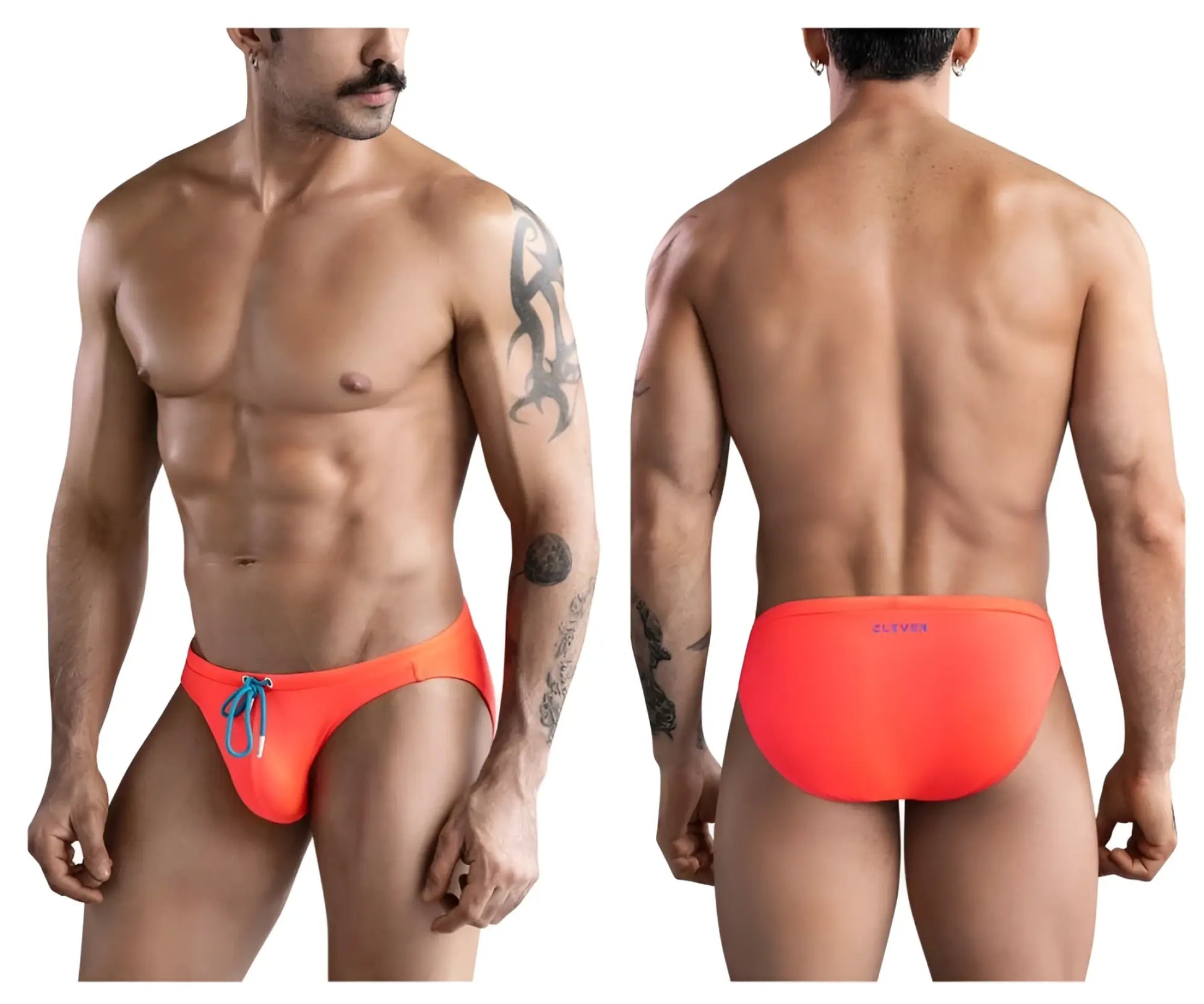 Clever 1735 vivo swim briefs in vibrant orange with blue drawstring designed for comfortable swimming use