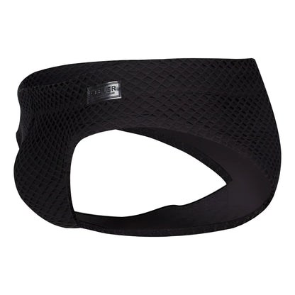 Black clever 1743 mesh headband with sleek contoured design and small rectangular brand tag for island swim briefs
