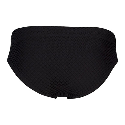 Black clever 1743 island swim briefs featuring diamond-patterned mesh fabric for lightweight swimwear use