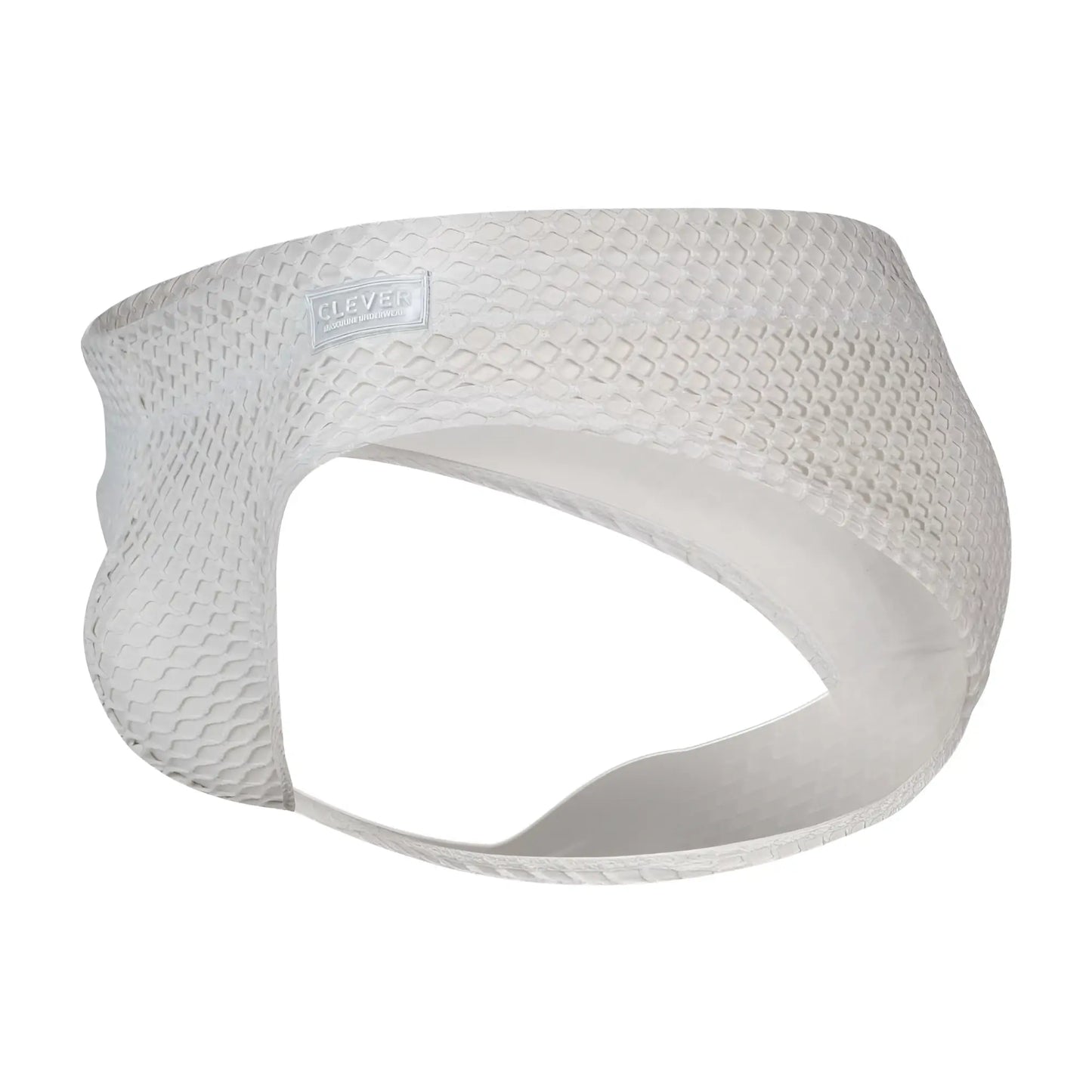 White clever 1743 island swim briefs with textured breathable mesh fabric and subtle brand label