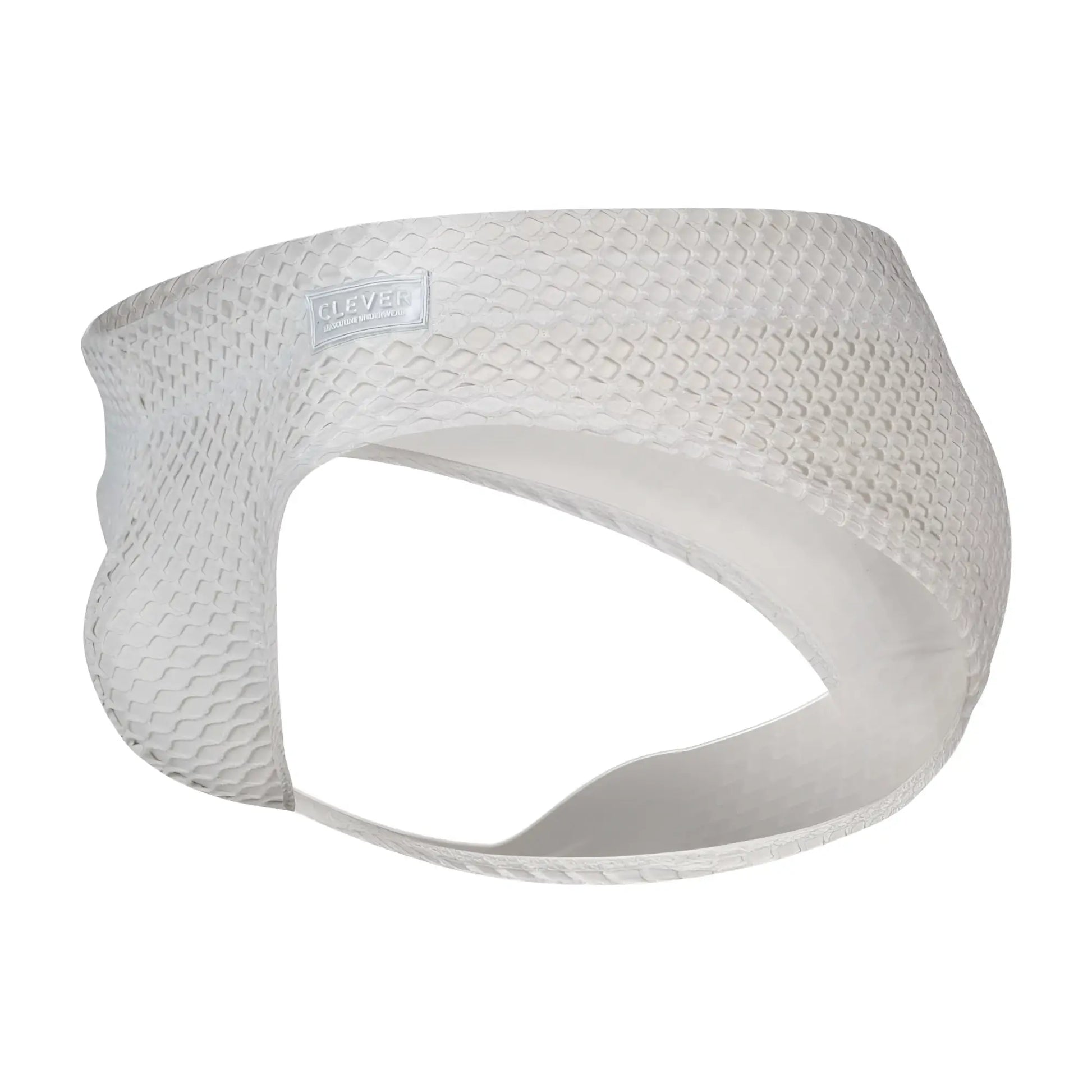 White clever 1743 island swim briefs with textured breathable mesh fabric and subtle brand label
