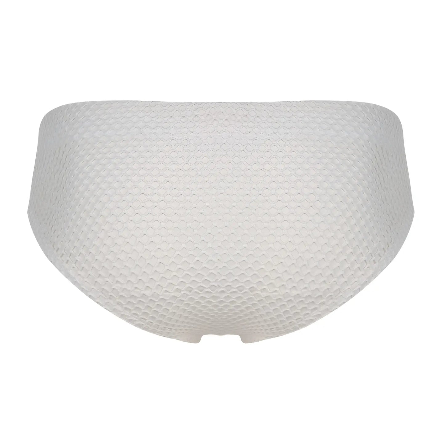 White clever 1743 island swim briefs featuring a textured honeycomb mesh pattern for swimwear use