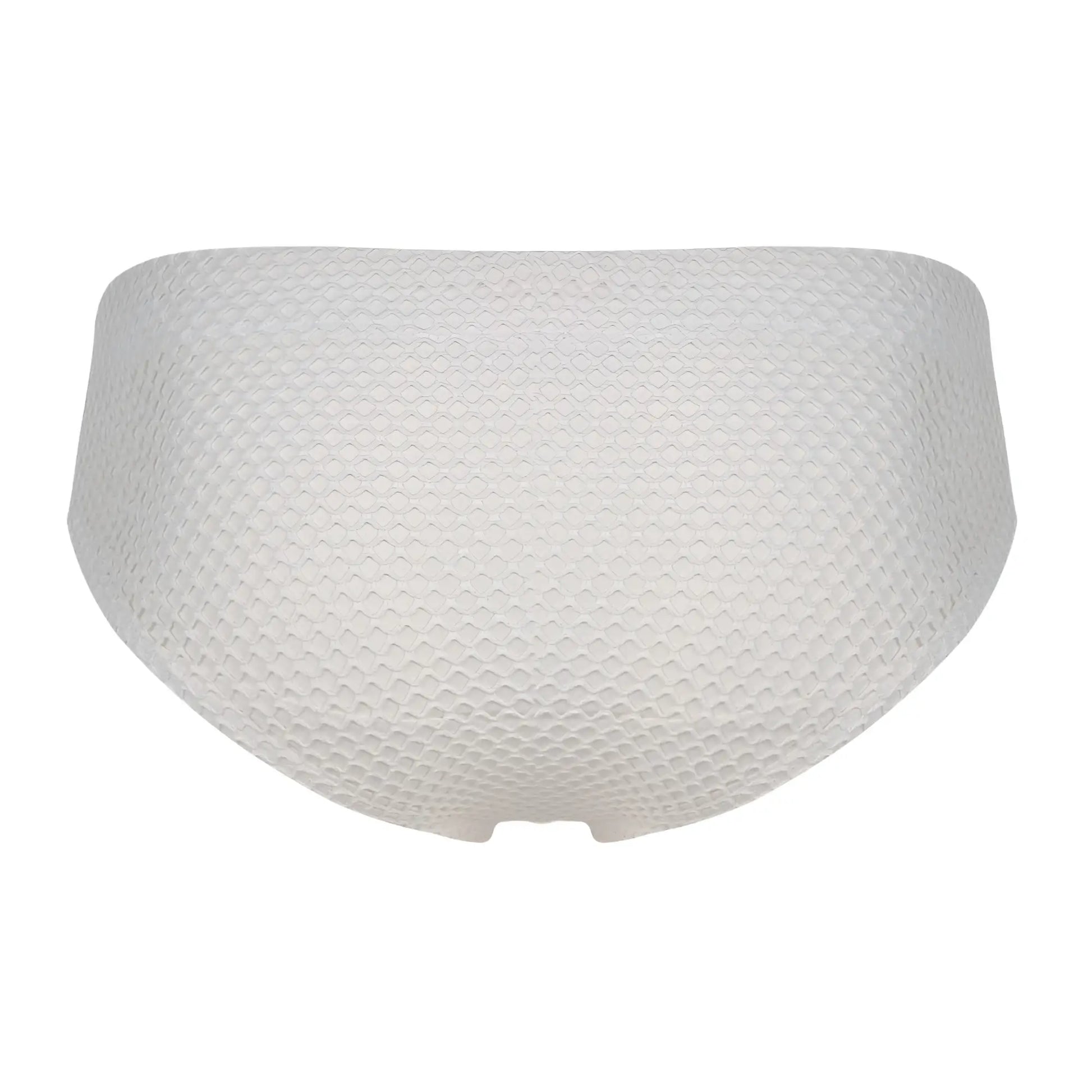 White clever 1743 island swim briefs featuring a textured honeycomb mesh pattern for swimwear use