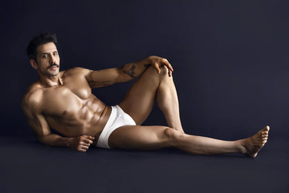 White textured clever 1743 island swim briefs featuring breathable fabric for comfortable swimwear use