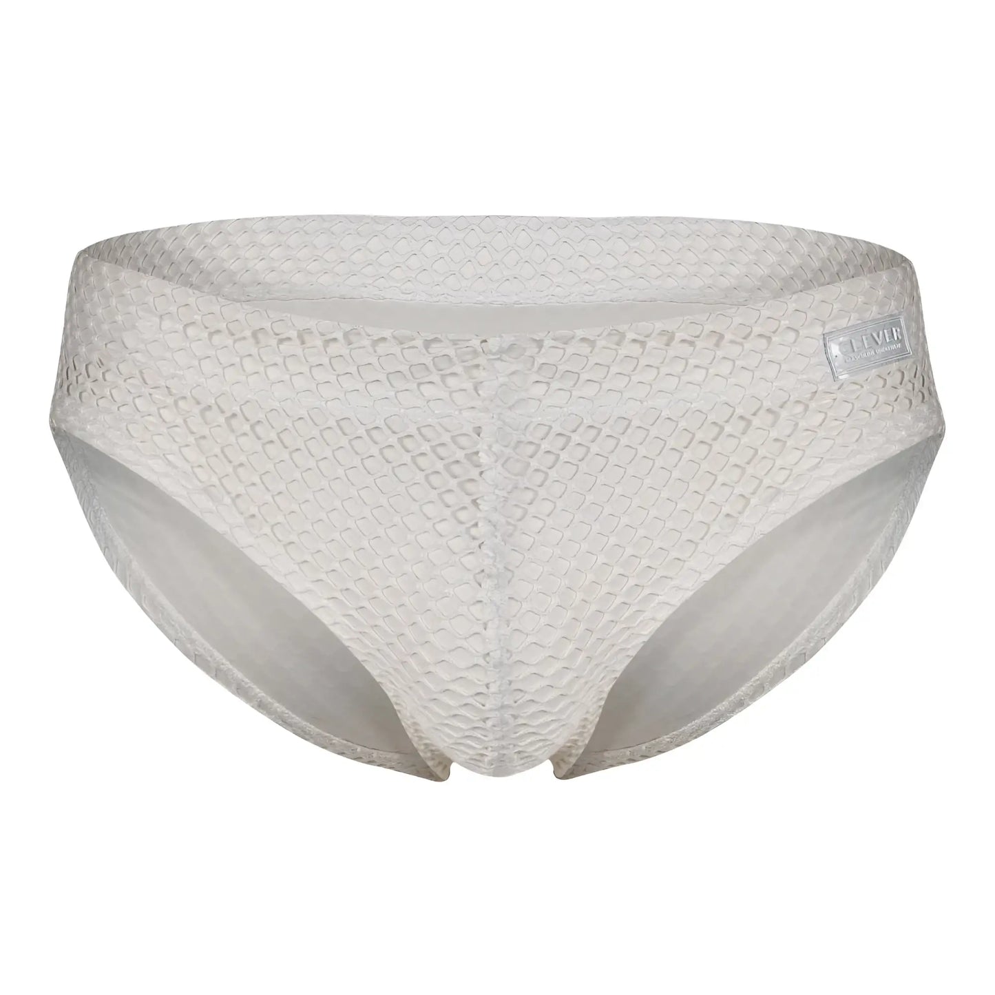 White clever 1743 island swim briefs with a subtle diamond textured pattern and sleek modern design