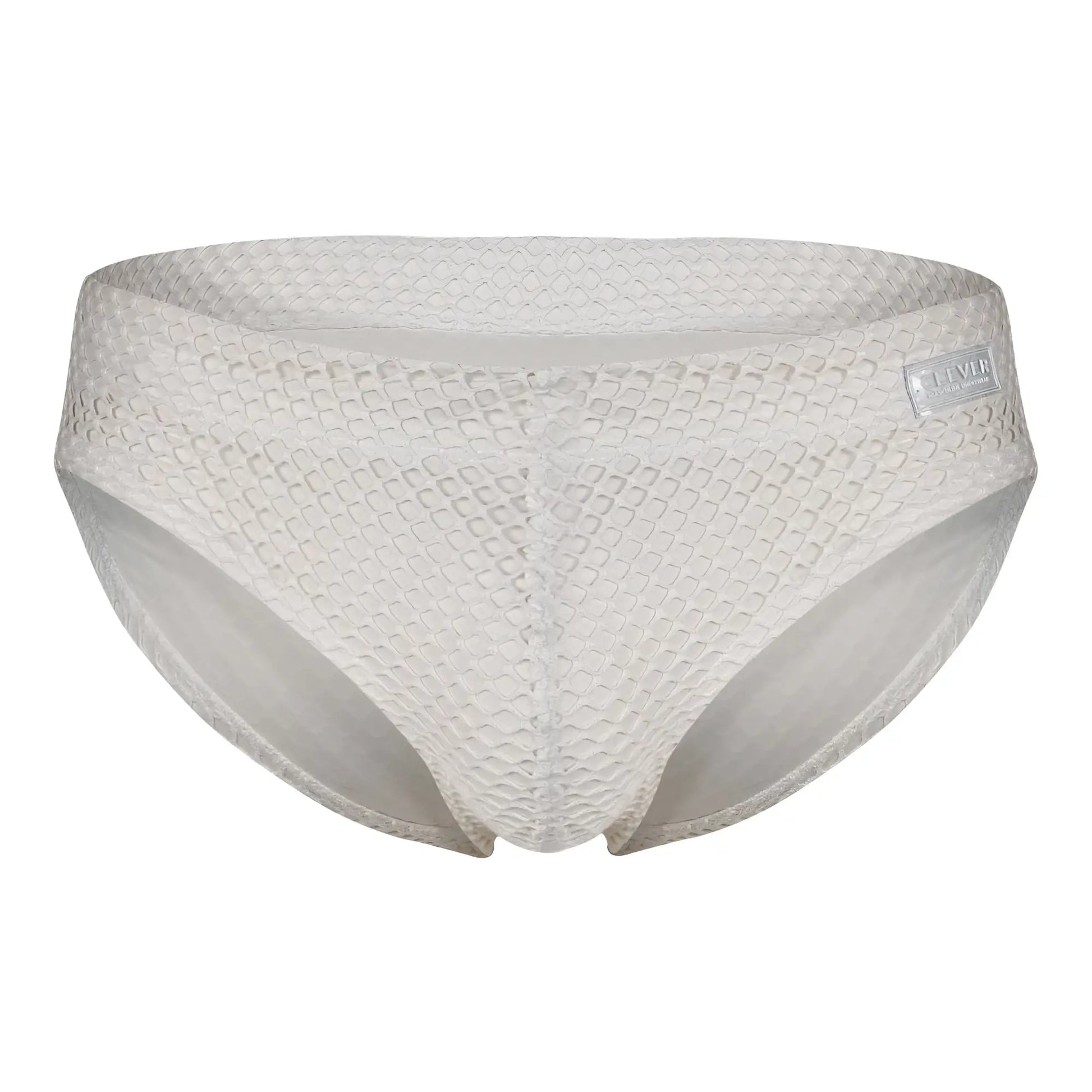 White clever 1743 island swim briefs with a subtle diamond textured pattern and sleek modern design