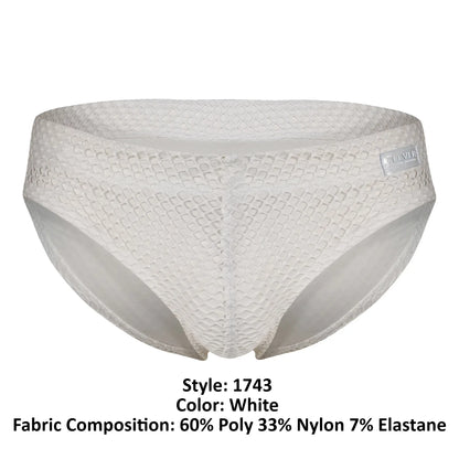 White textured clever 1743 island swim briefs with subtle diamond-patterned weave and modern design