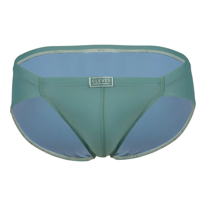 Teal and light blue two-tone clever 1744 spring briefs for men with silver trim in green color