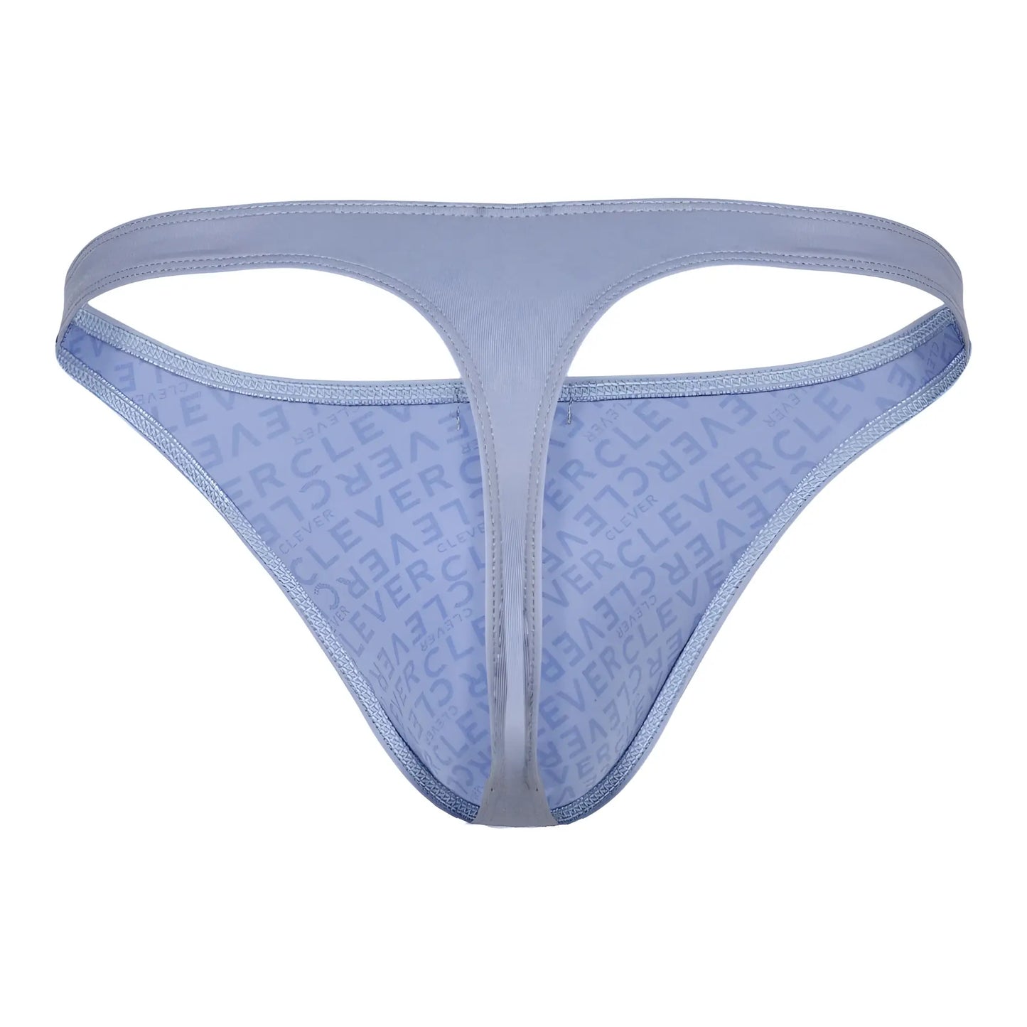 Light blue clever 1745 optimo thong with subtle repeating clever logo pattern across the fabric