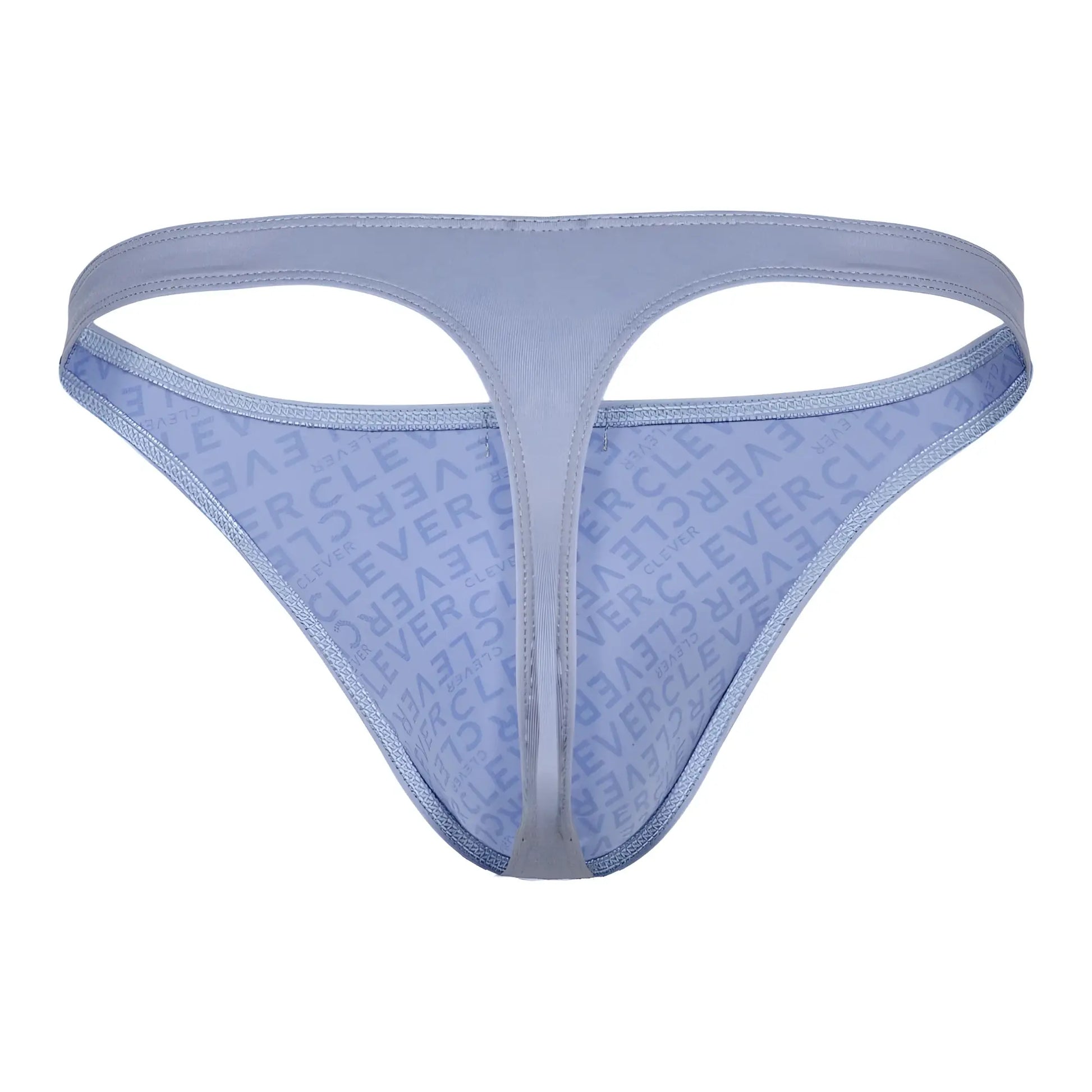 Light blue clever 1745 optimo thong with subtle repeating clever logo pattern across the fabric