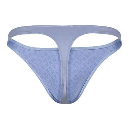 Light blue clever 1745 optimo thong with subtle repeating clever logo pattern across the fabric