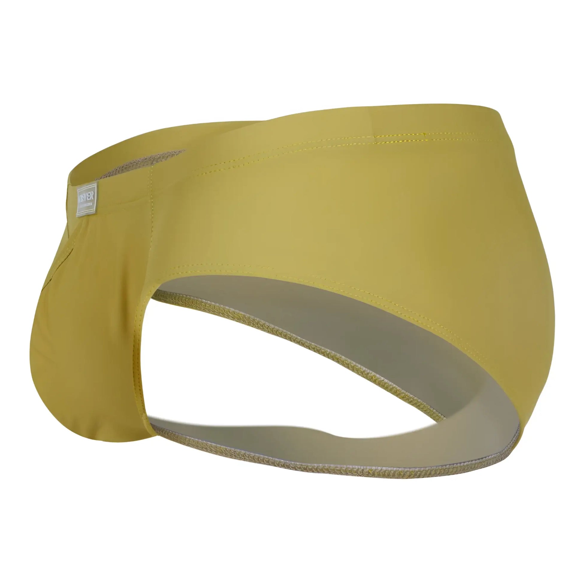 Yellow men’s swim trunks clever 1746 pastel briefs color mustard with smooth stretchy fabric and gray waistband trim