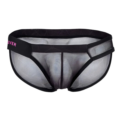 Black mesh briefs with subtle geometric pattern and pink ever branding on waistband clever 1747 geometric bikini