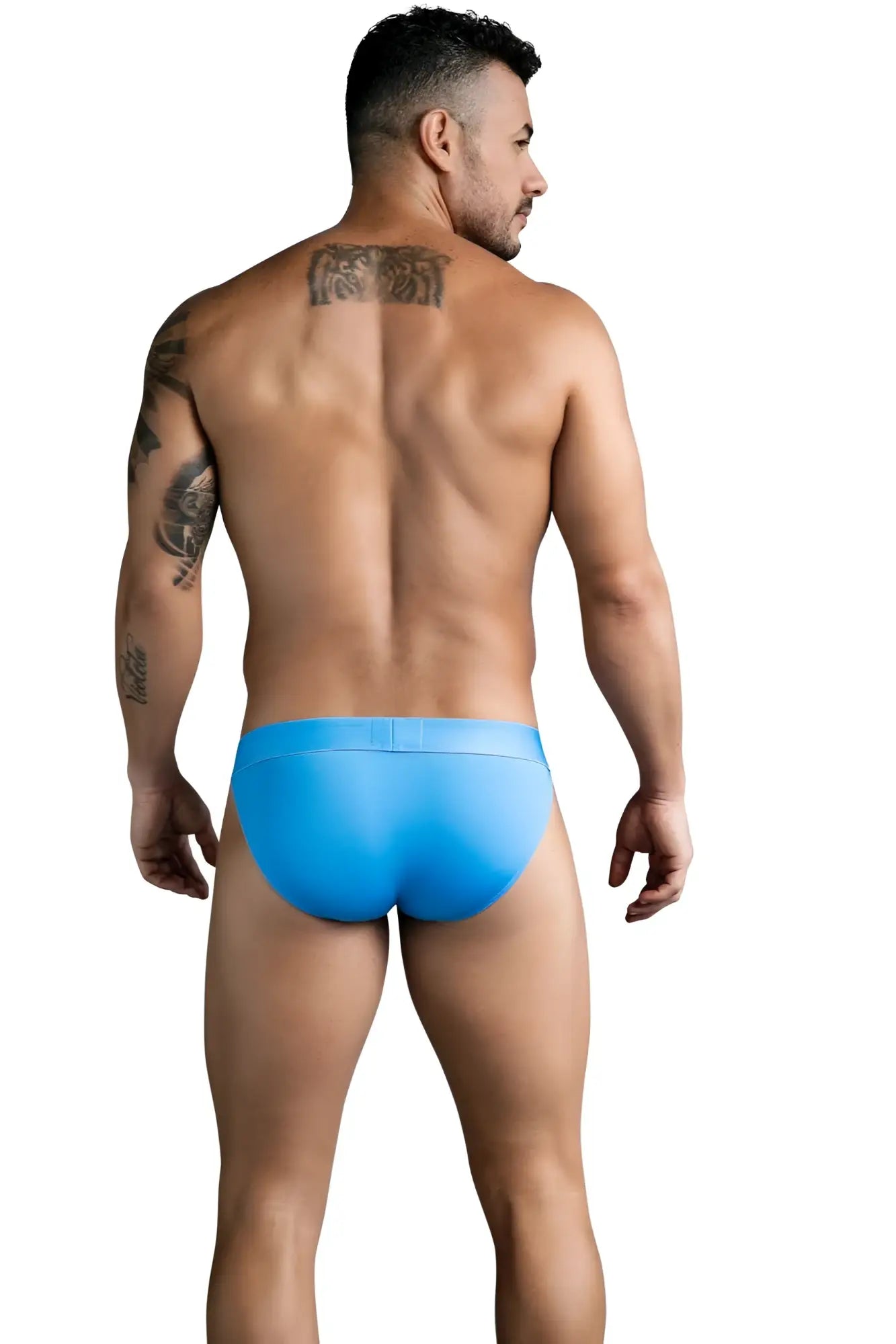 Bright blue smooth textured eco bikini swim trunks clever 1749 designed for comfortable swimwear use