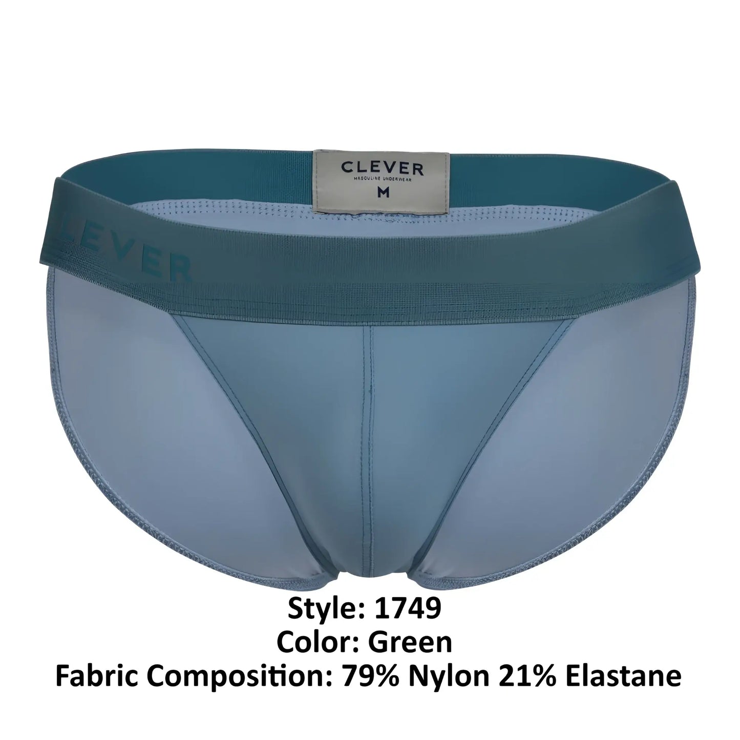 Clever 1749 eco bikini green men’s briefs made from 79% nylon 21% elastane with eco-friendly fabric