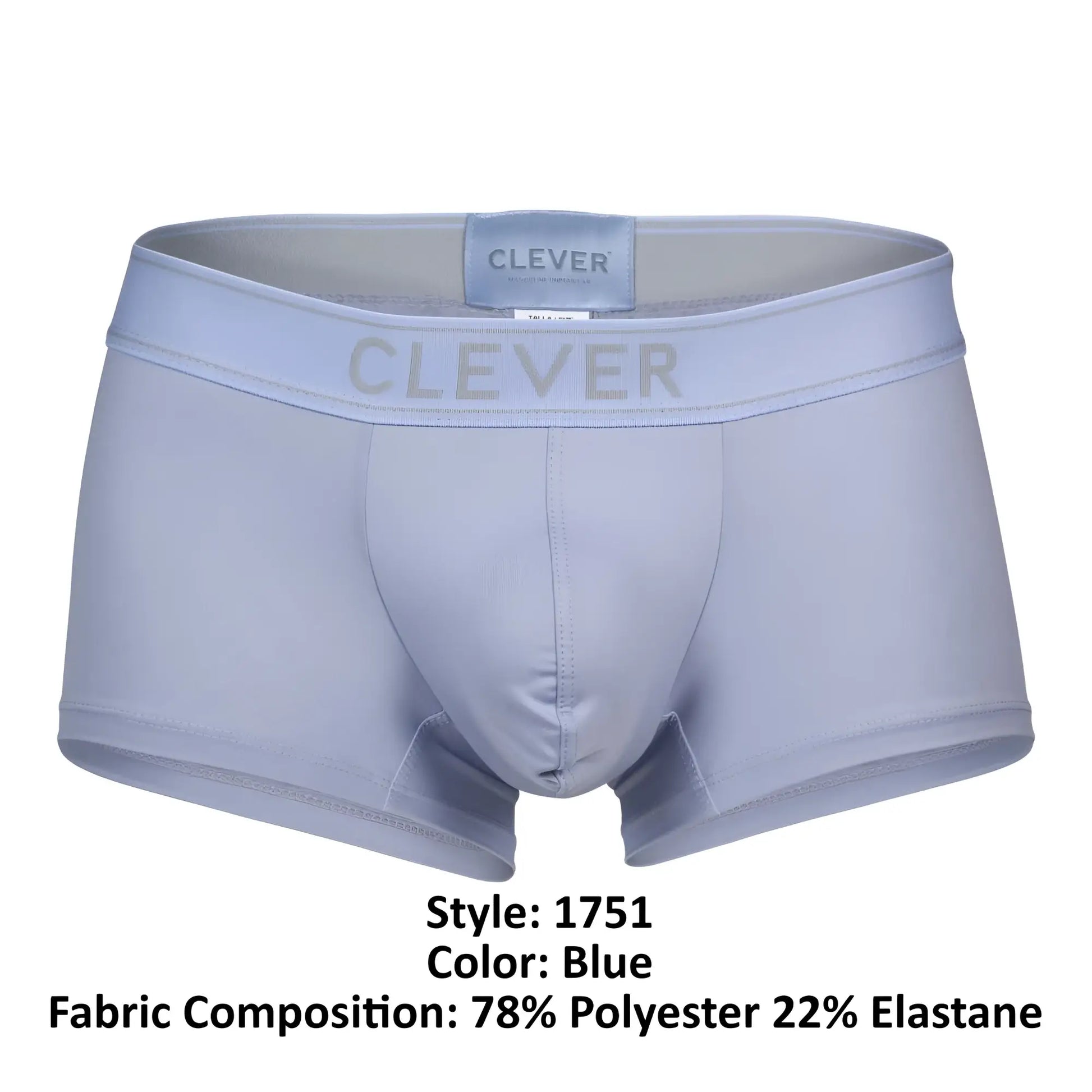 Light blue clever 1751 craftiness trunks men’s boxer briefs made of 78% polyester 22% elastane front view