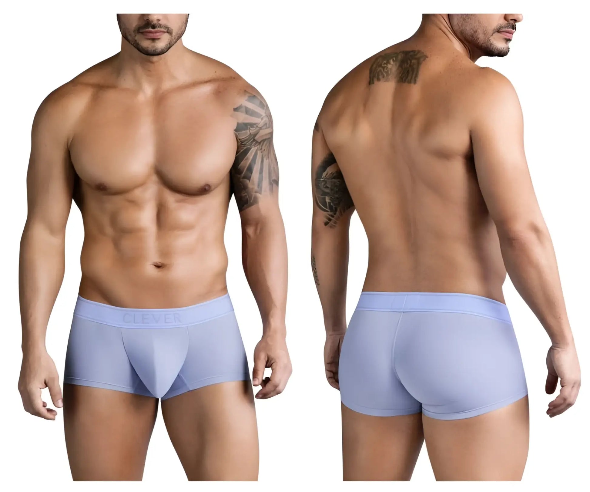 Light blue clever 1751 craftiness trunks for men with smooth form fitting design and subtle brand logo on waistband