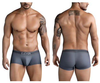 Dark gray clever 1751 craftiness trunks men’s boxer briefs with white clever logo on the waistband