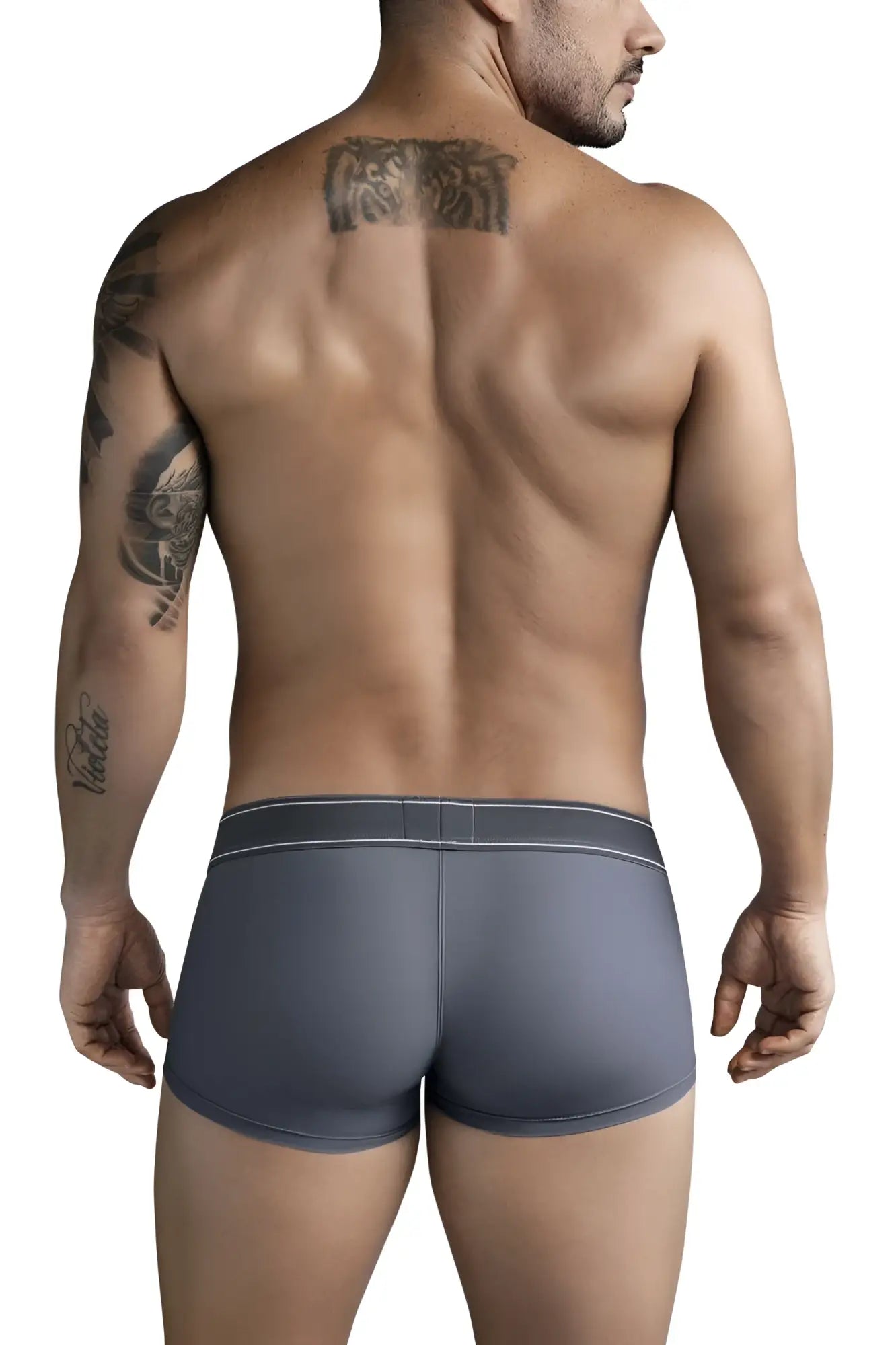 Clever 1751 craftiness trunks are dark gray men’s briefs with subtle white trim along the waistband