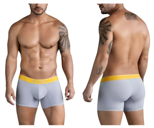 Light gray clever 1755 diseno trunks boxer briefs with bright yellow victor elastic waistband in front view