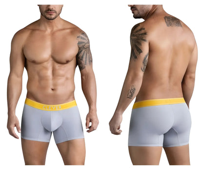 Light gray clever 1755 diseno trunks boxer briefs with bright yellow victor elastic waistband in front view