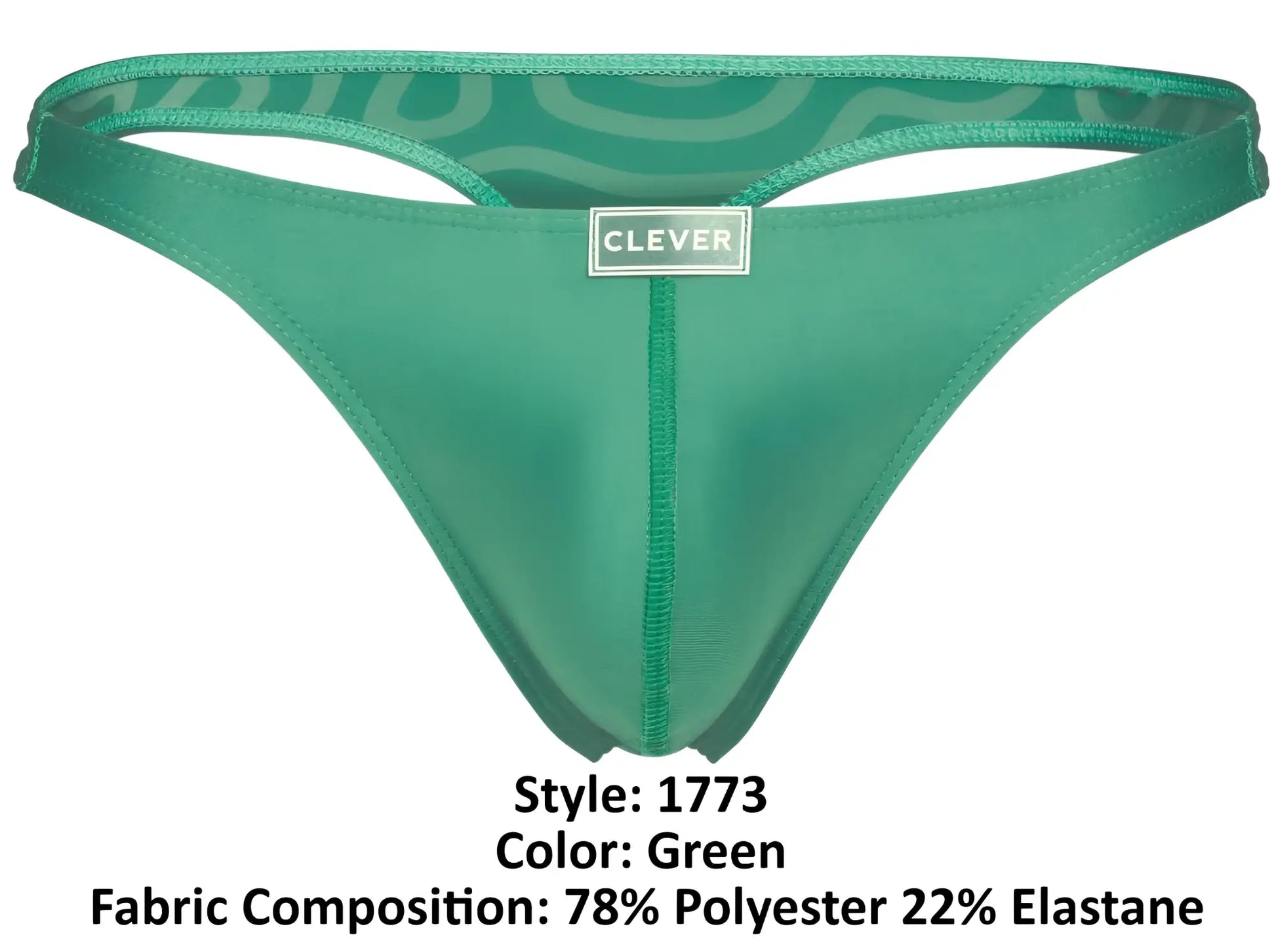Green clever 1773 cactus thong with subtle wave waistband pattern made of 78% polyester and 22% elastane