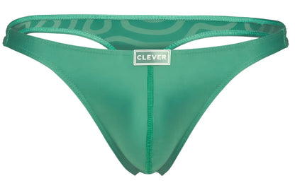 Emerald green clever 1773 cactus thong with sheer mesh back and solid fabric front featuring a clever brand label