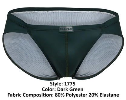 Dark green clever 1775 optimo briefs with mesh lining and black trim designed for athletic use