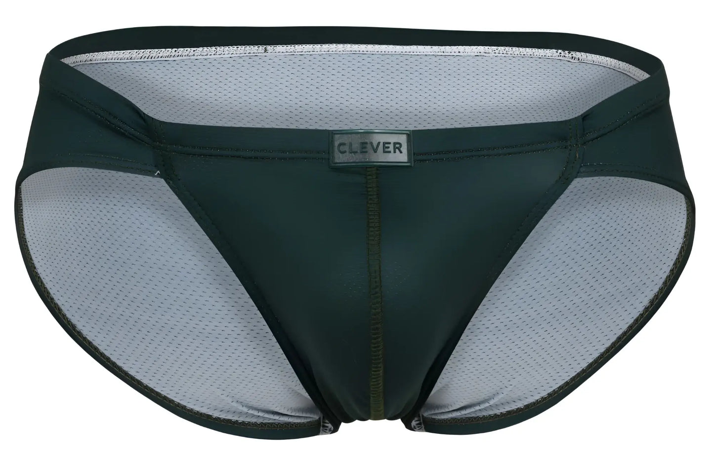 Dark green clever 1775 optimo briefs with mesh lining and brand label designed for comfortable swimwear use