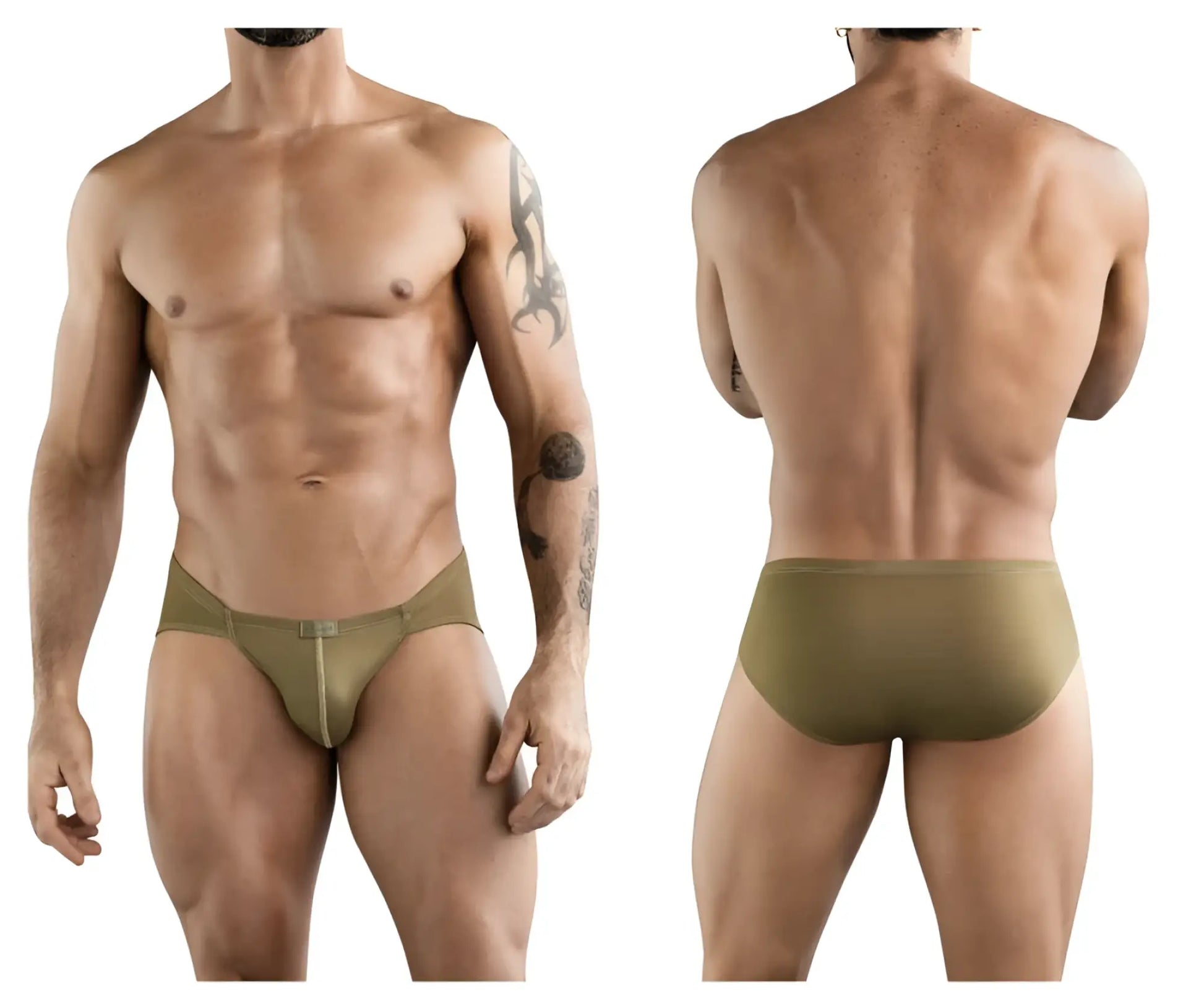 Olive green clever 1775 optimo briefs with smooth form-fitting fabric and subtle waistband detail for athletic use