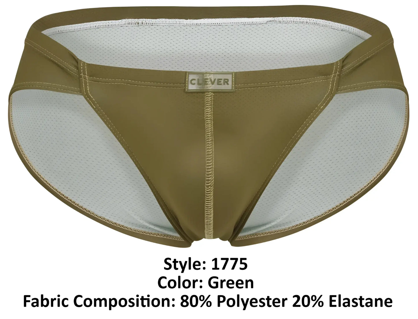 Olive green clever 1775 optimo briefs with white mesh lining and branded waistband for athletic use