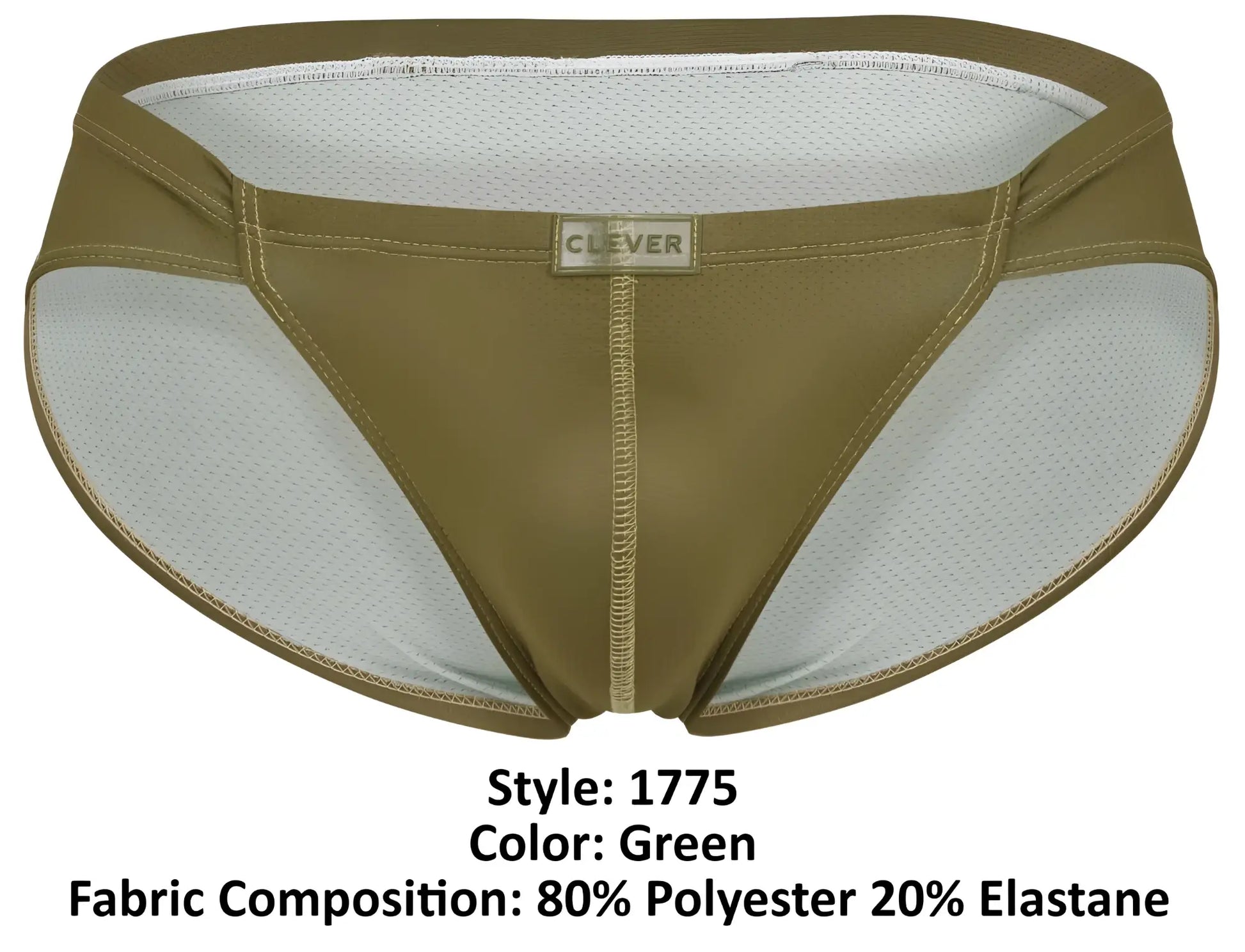 Olive green clever 1775 optimo briefs with white mesh lining and branded waistband for athletic use