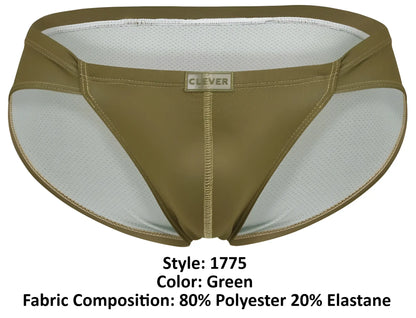 Olive green clever 1775 optimo briefs with white mesh lining and branded waistband for athletic use
