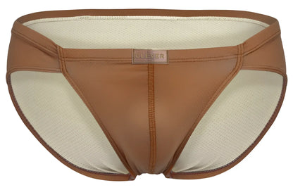 Brown leather like clever 1775 optimo briefs in ochre with beige mesh lining and clever brand label visible